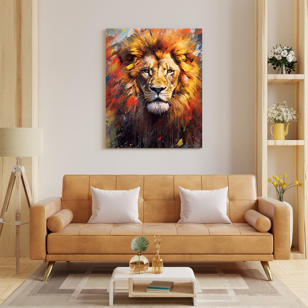 Majestic Roar: Abstract Lion's Gaze | Animal Canvas Poster