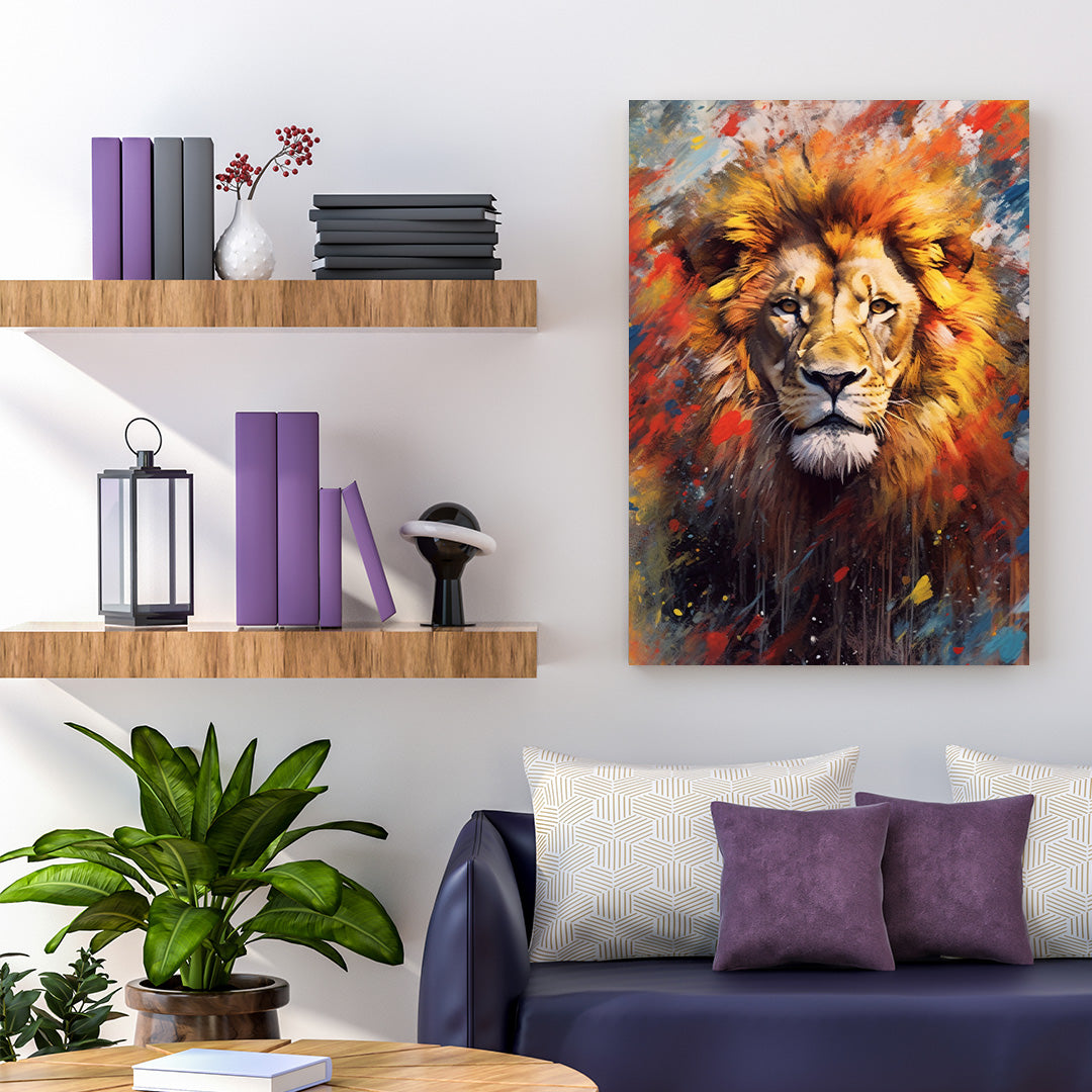 Majestic Roar: Abstract Lion's Gaze | Animal Canvas Poster