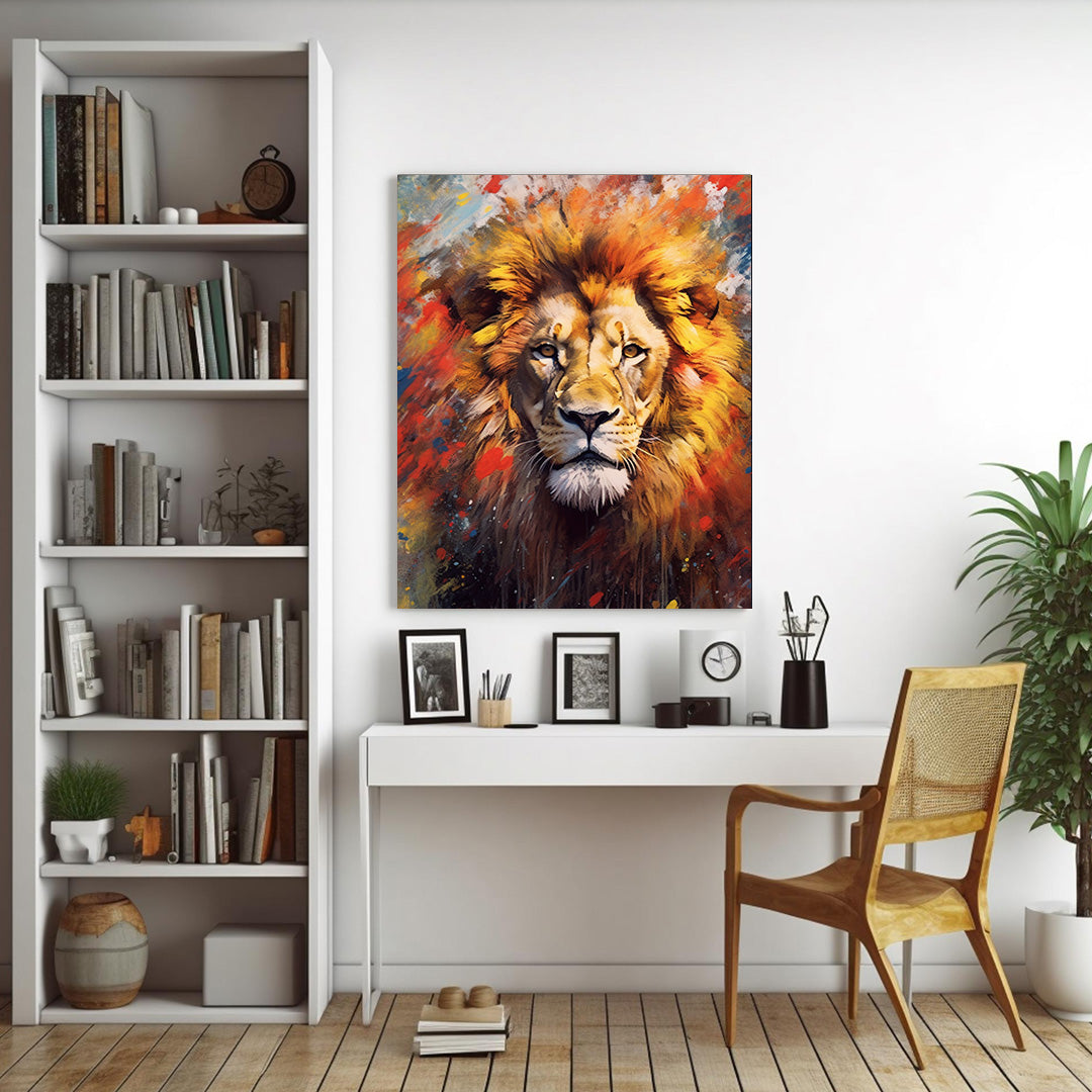 Majestic Roar: Abstract Lion's Gaze | Animal Canvas Poster