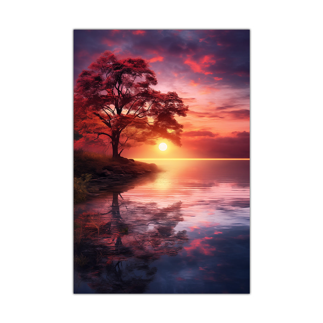 Crimson Dusk - Serene Lakeside