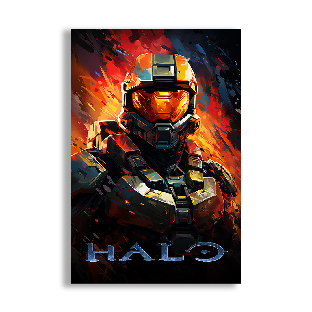 Halo: Master Chief's Fiery Stand | Gaming Canvas Poster