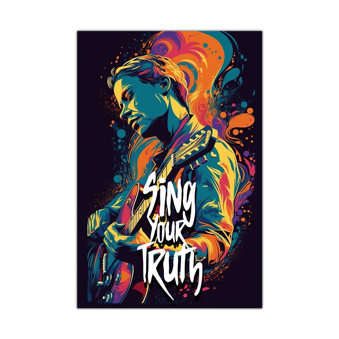 Vibrant Melody: Guitarist in Color | Music Canvas Poster