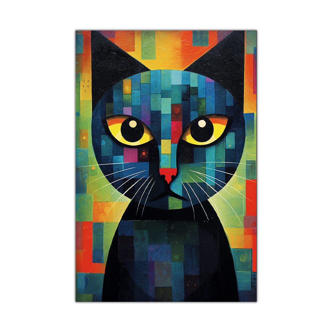 Mystic Feline Gaze: A Colorful Cat Odyssey | Animal Canvas Poster