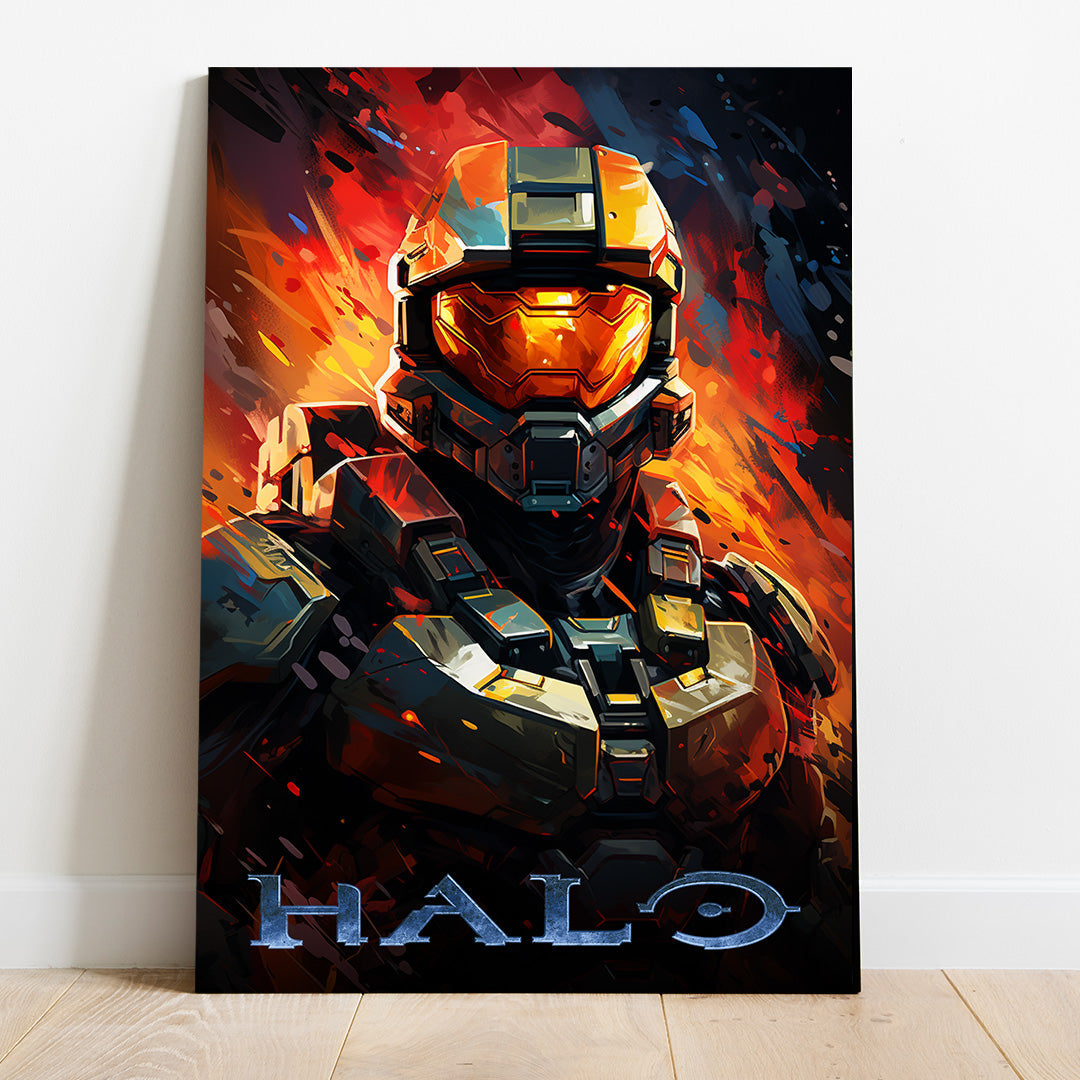 Halo: Master Chief's Fiery Stand | Gaming Canvas Poster