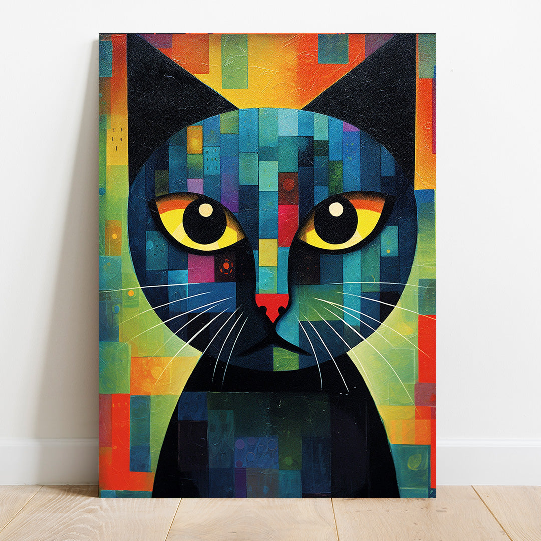 Mystic Feline Gaze: A Colorful Cat Odyssey | Animal Canvas Poster