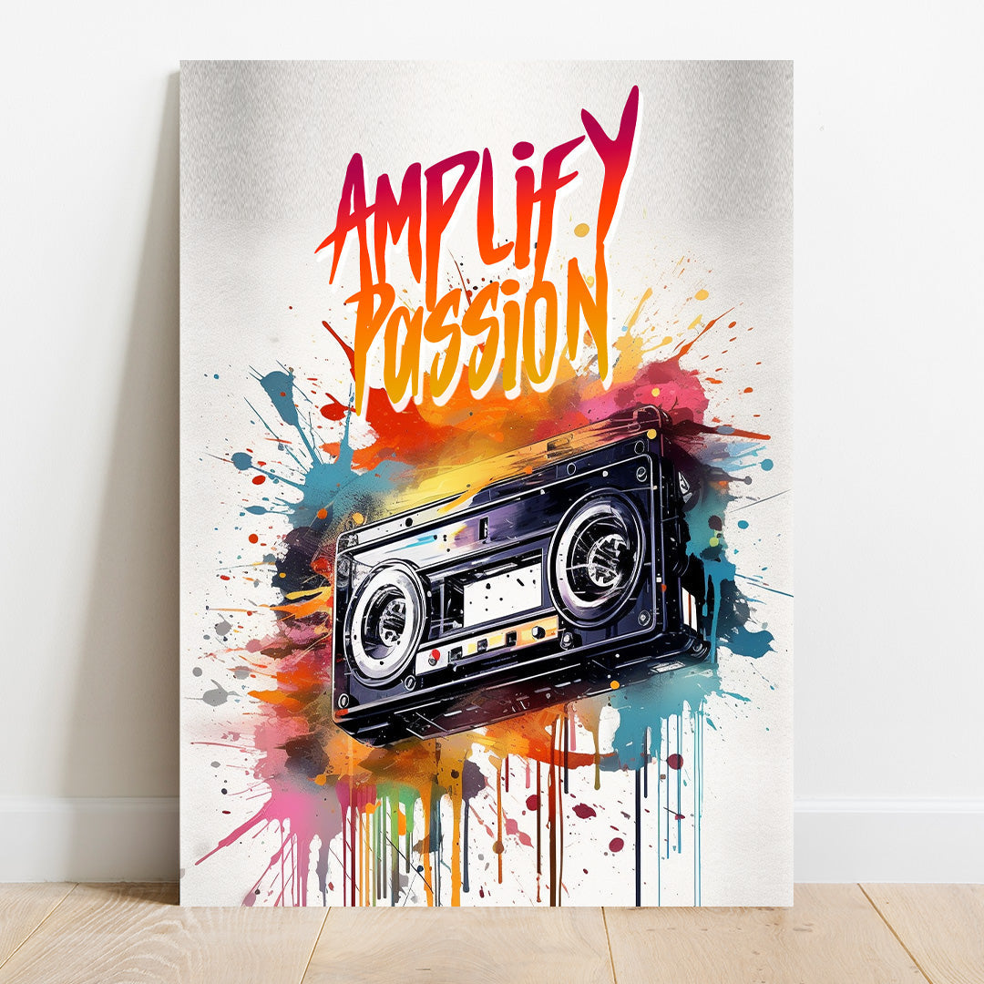 Retro Resonance: Exploding Cassette Colors | Music Canvas Poster