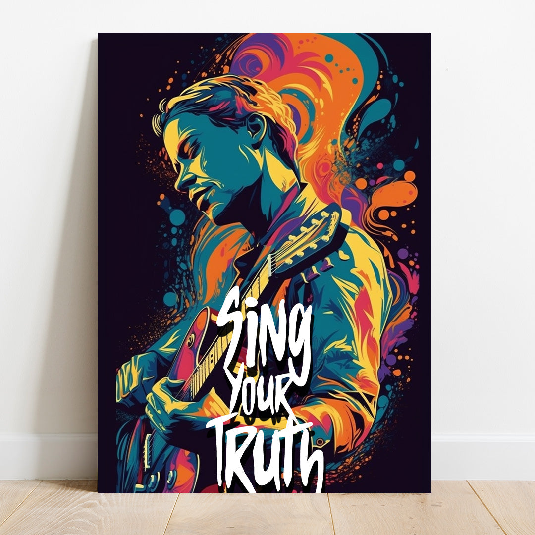 Vibrant Melody: Guitarist in Color | Music Canvas Poster