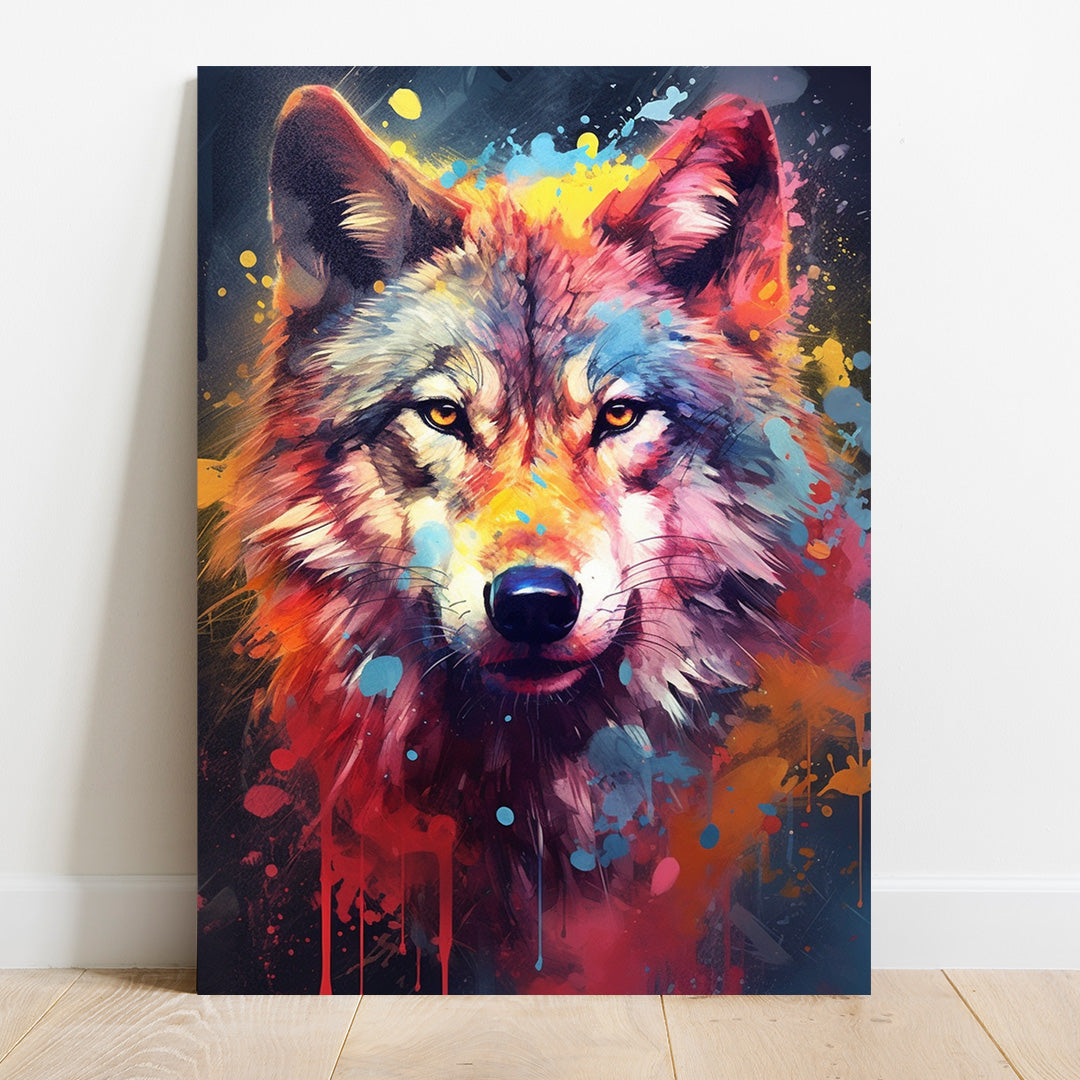 Vivid Wilderness: Wolf Splatter | Animal Canvas Poster