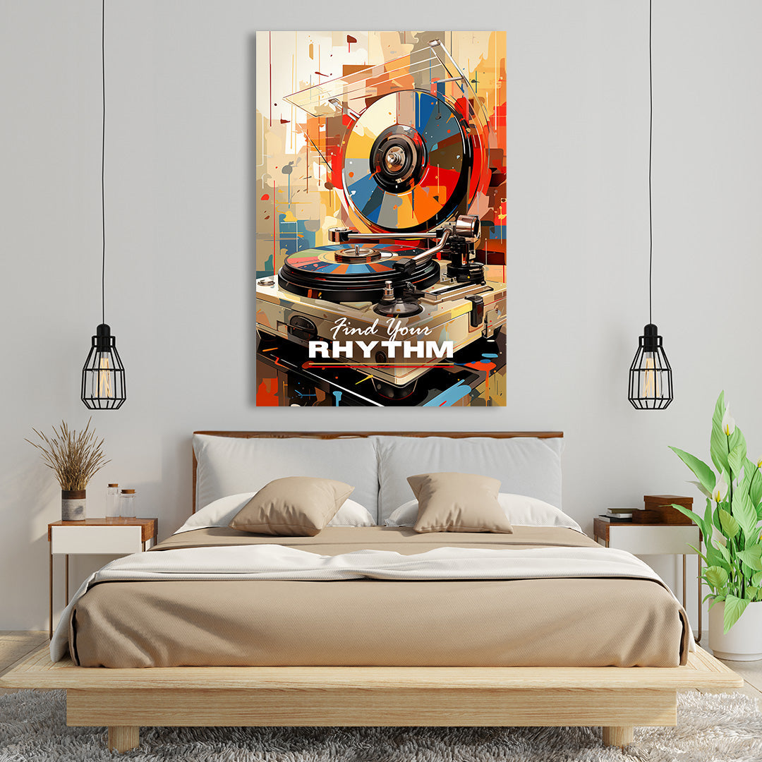 Retro Rhythms: Vibrant Turntable Artistry | Music Canvas Poster