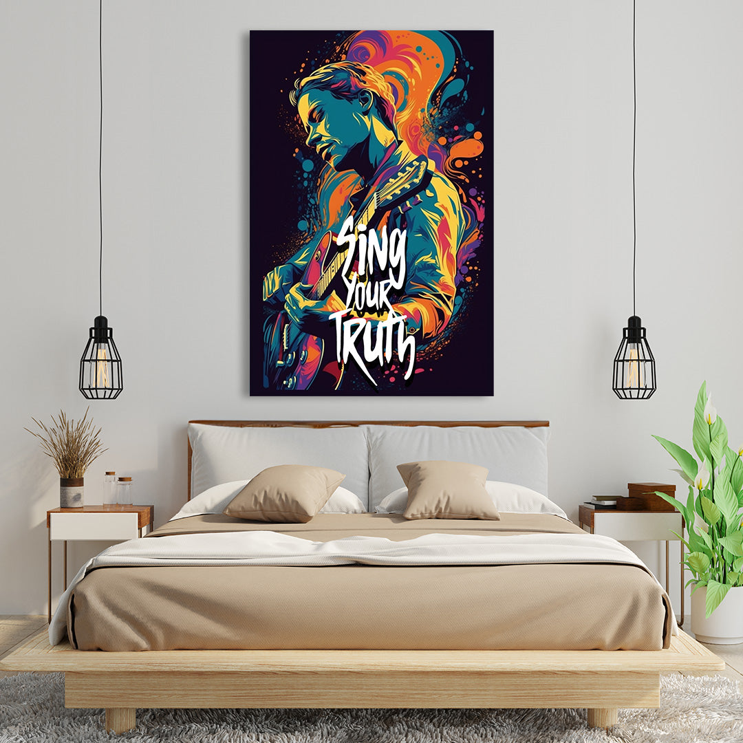 Vibrant Melody: Guitarist in Color | Music Canvas Poster