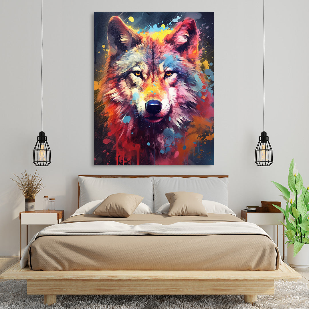 Vivid Wilderness: Wolf Splatter | Animal Canvas Poster