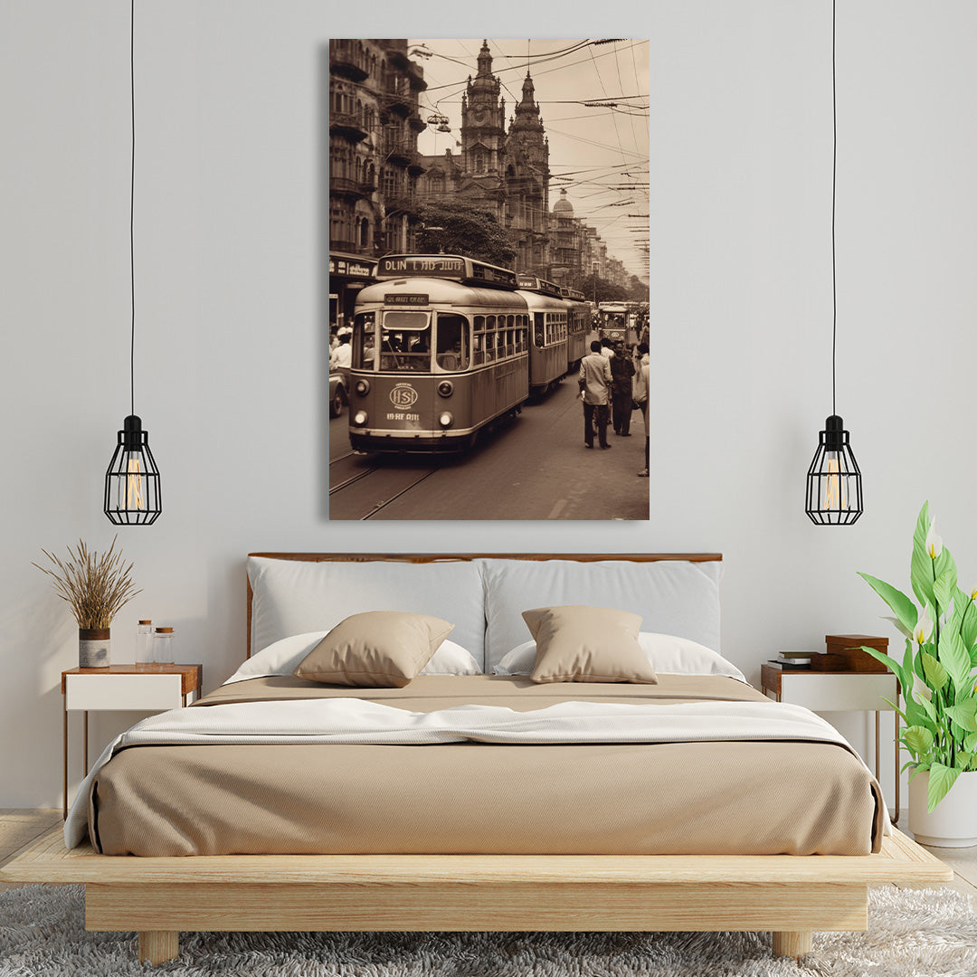 Historic Hustle: Tramway Through Time | Vintage Canvas Poster