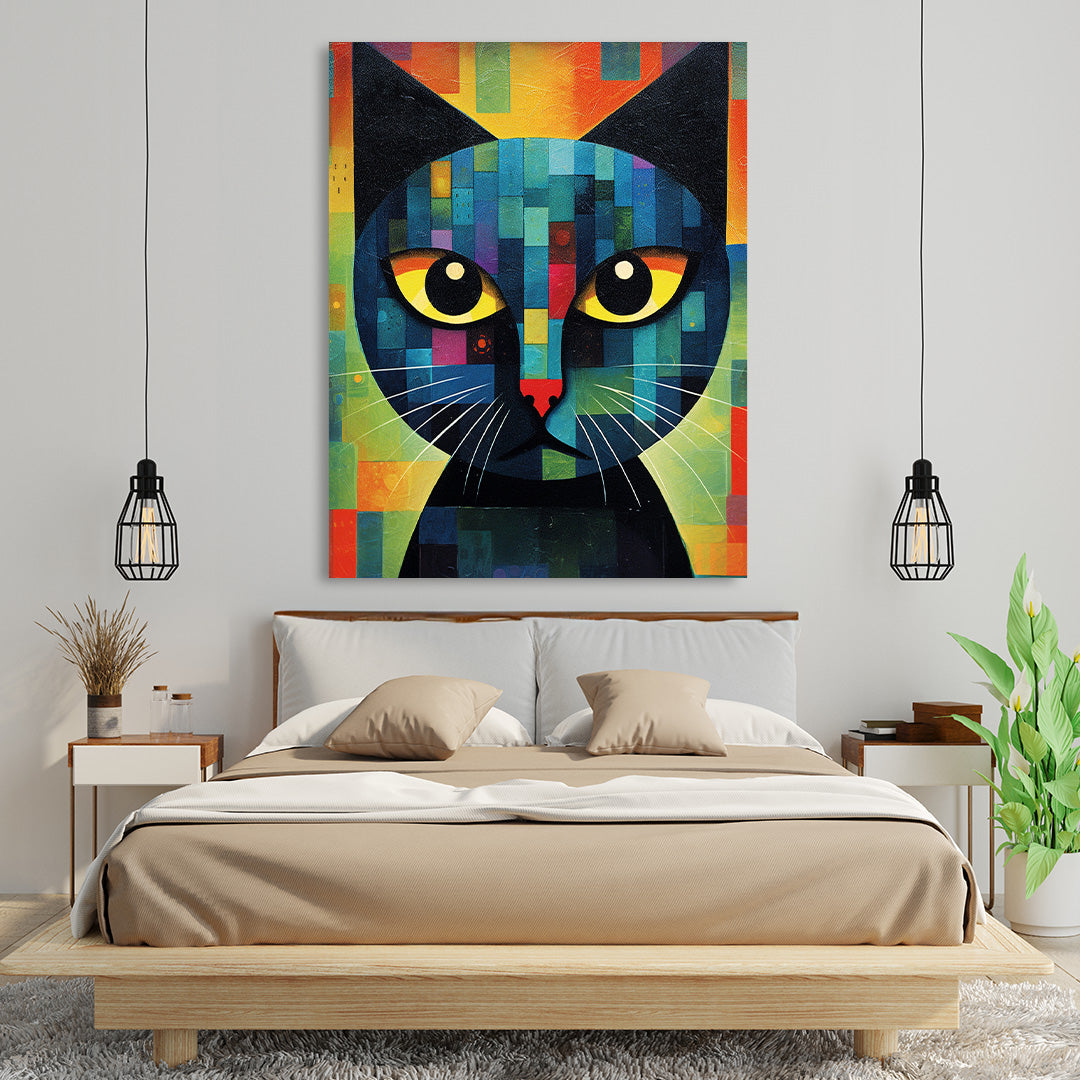 Mystic Feline Gaze: A Colorful Cat Odyssey | Animal Canvas Poster