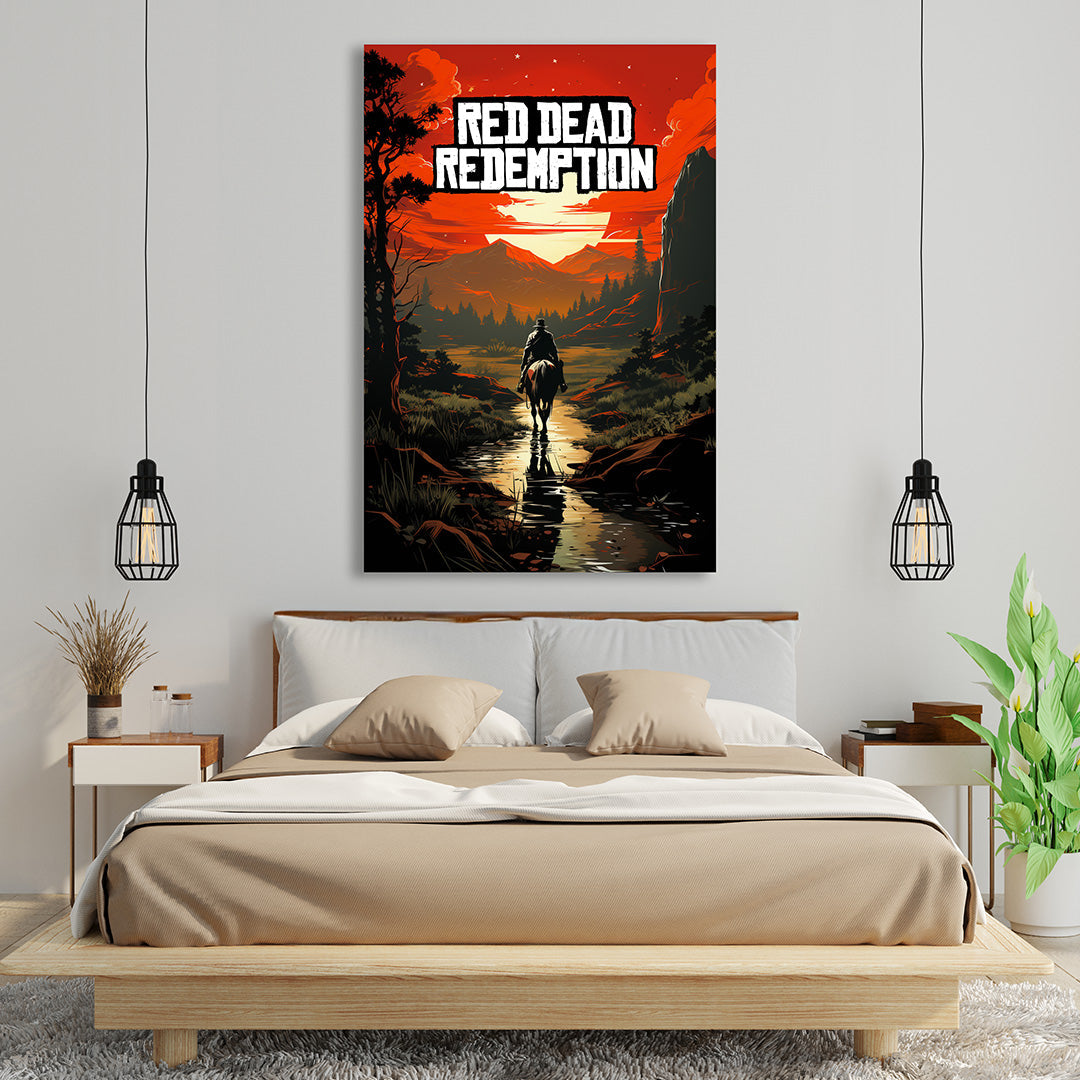 Red Dead Redemption: Lone Rider's Sunset Journey | Gaming Canvas Poster