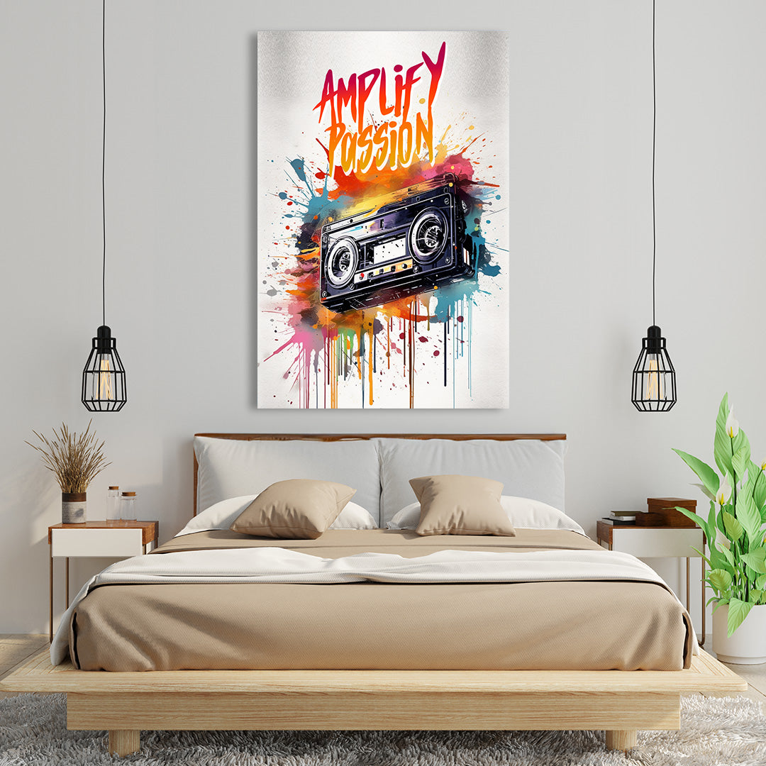 Retro Resonance: Exploding Cassette Colors | Music Canvas Poster