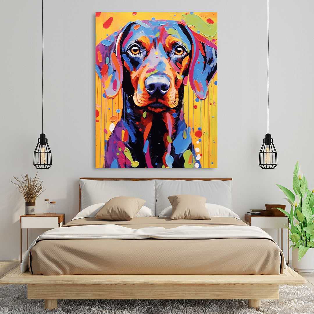 Vibrant Gaze: Dog in Technicolor Dreams | Animal Canvas Poster