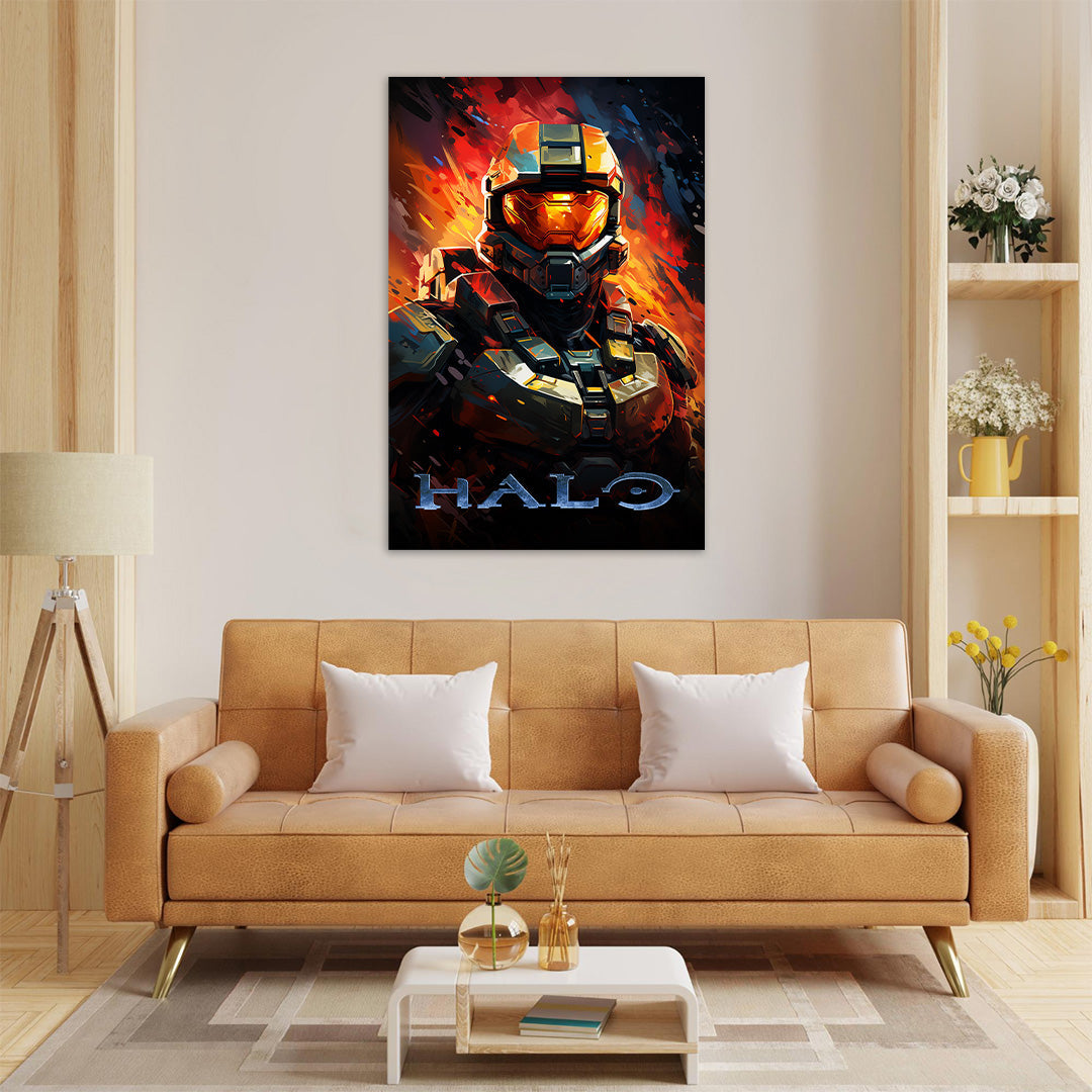 Halo: Master Chief's Fiery Stand | Gaming Canvas Poster