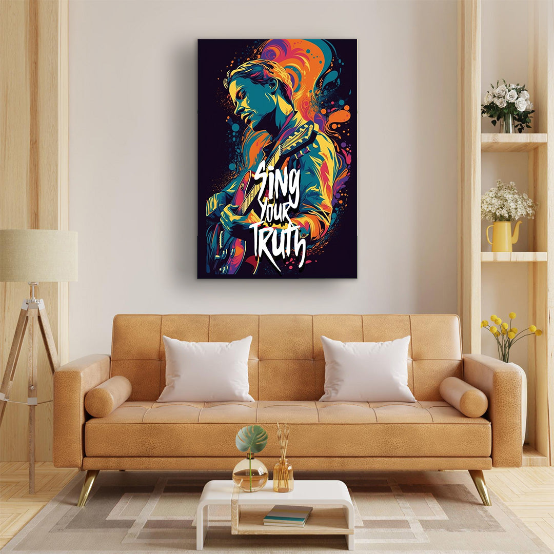 Vibrant Melody: Guitarist in Color | Music Canvas Poster