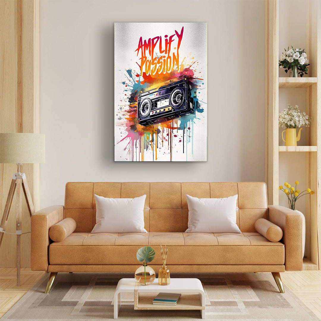 Retro Resonance: Exploding Cassette Colors | Music Canvas Poster