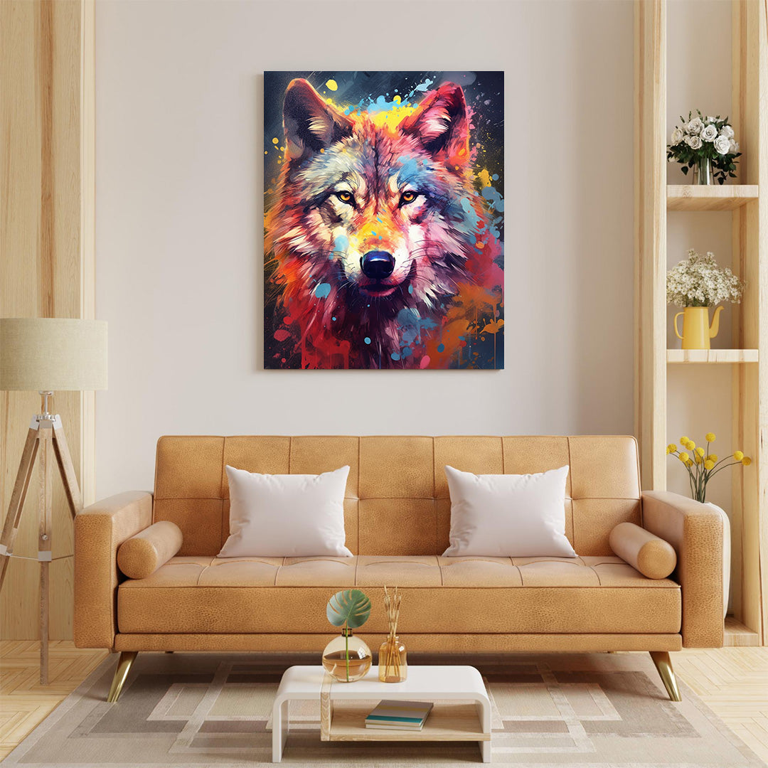 Vivid Wilderness: Wolf Splatter | Animal Canvas Poster