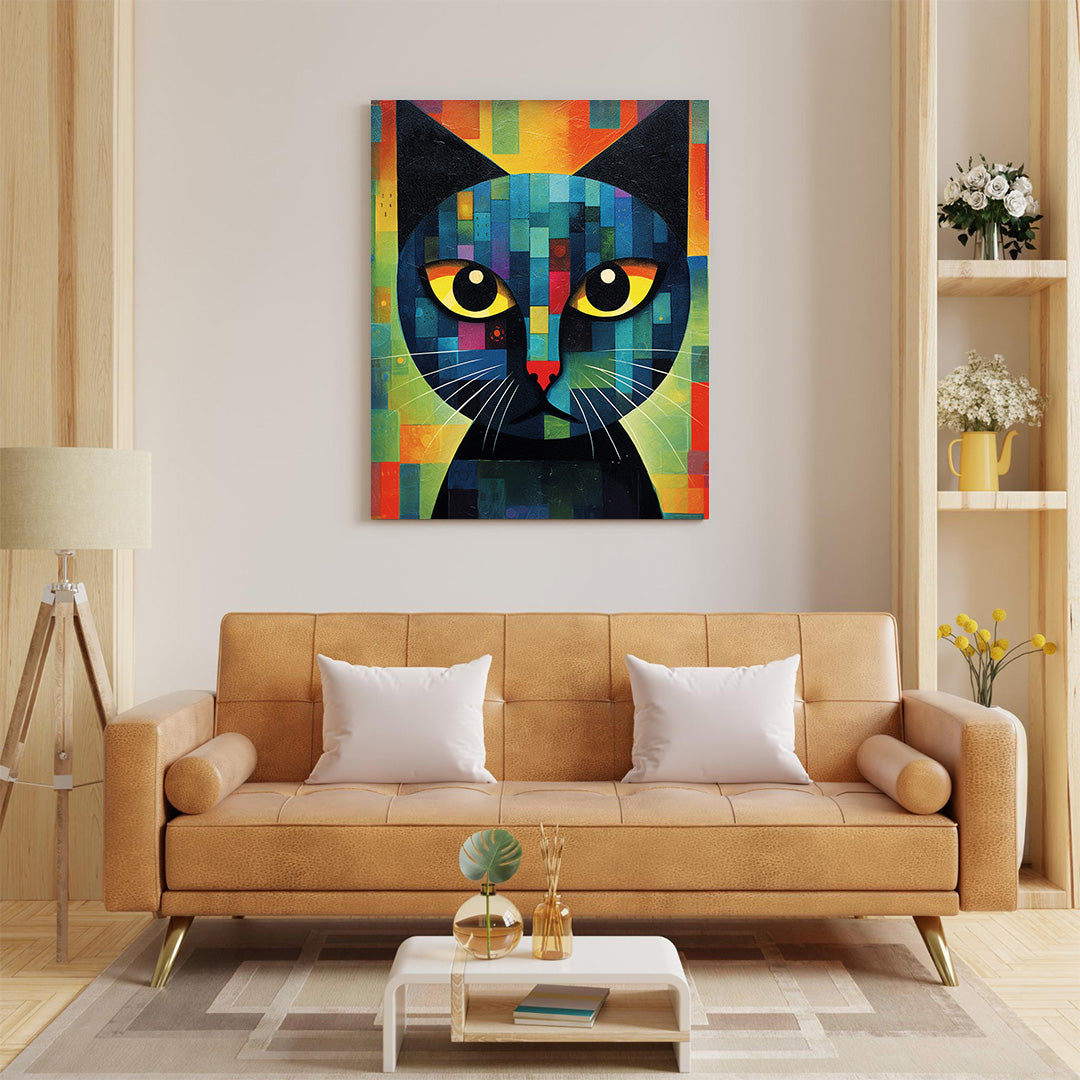 Mystic Feline Gaze: A Colorful Cat Odyssey | Animal Canvas Poster