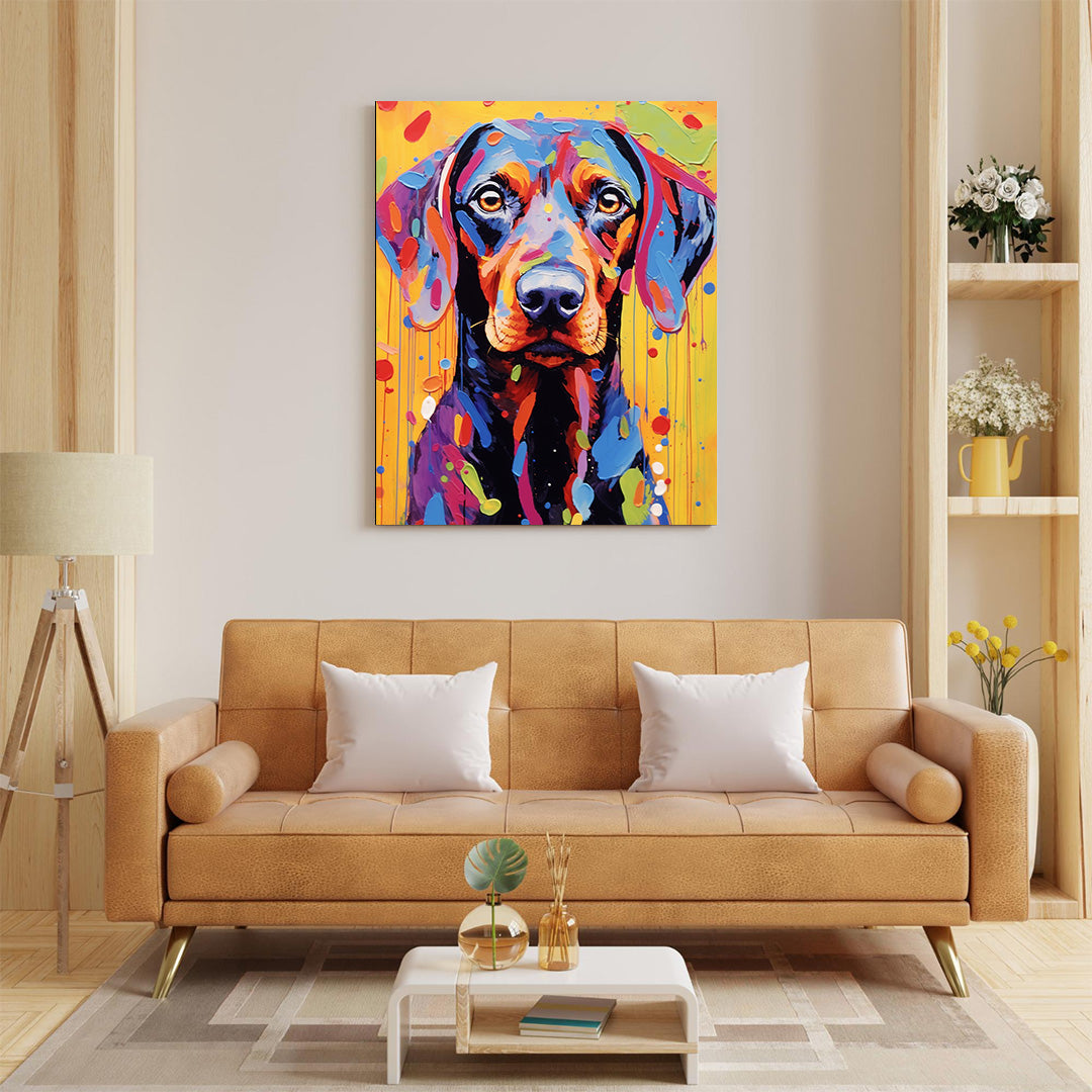 Vibrant Gaze: Dog in Technicolor Dreams | Animal Canvas Poster