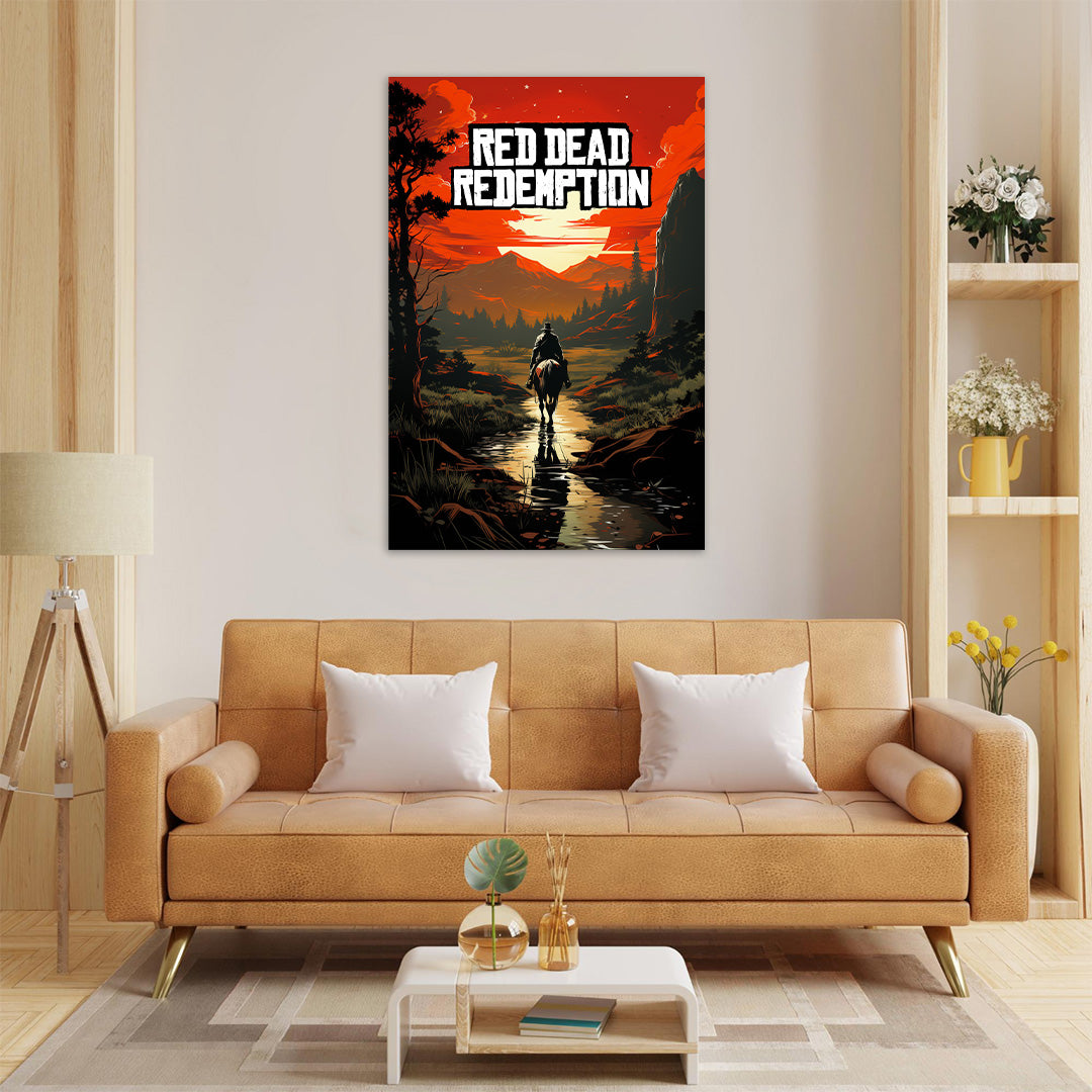 Red Dead Redemption: Lone Rider's Sunset Journey | Gaming Canvas Poster