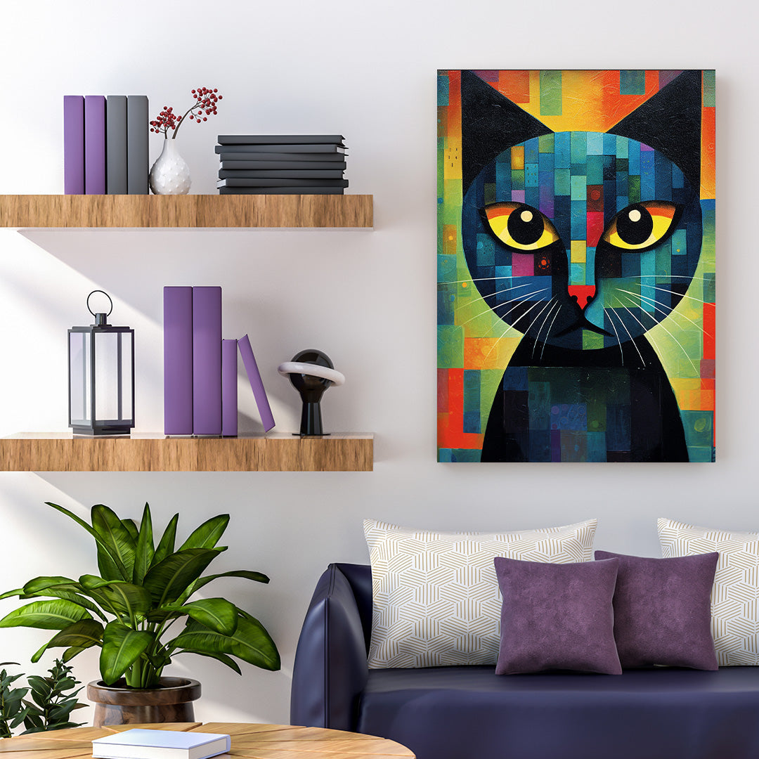 Mystic Feline Gaze: A Colorful Cat Odyssey | Animal Canvas Poster