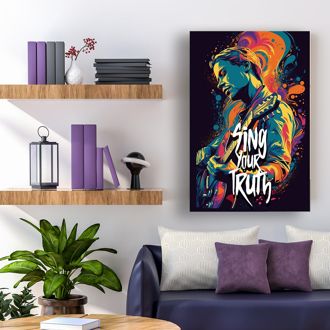 Vibrant Melody: Guitarist in Color | Music Canvas Poster