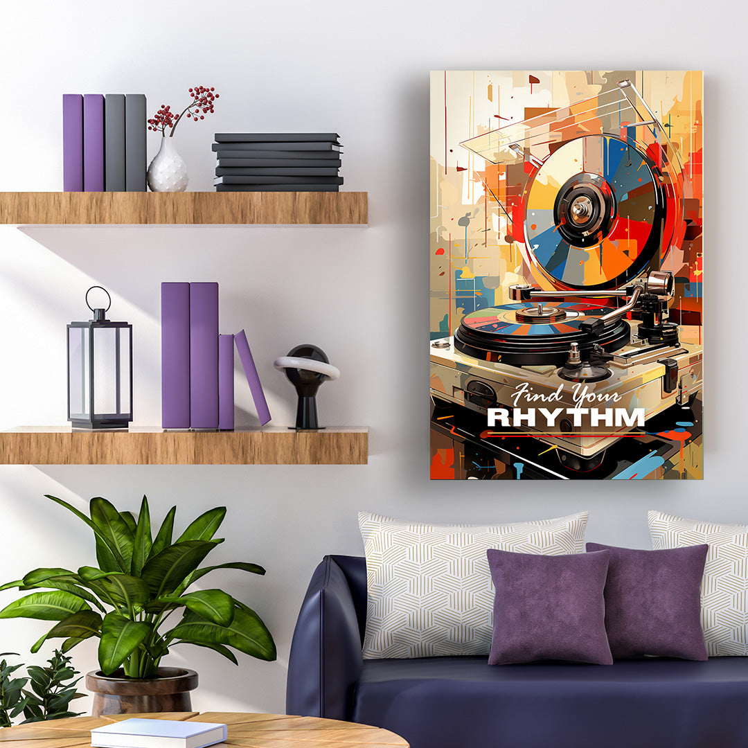 Retro Rhythms: Vibrant Turntable Artistry | Music Canvas Poster