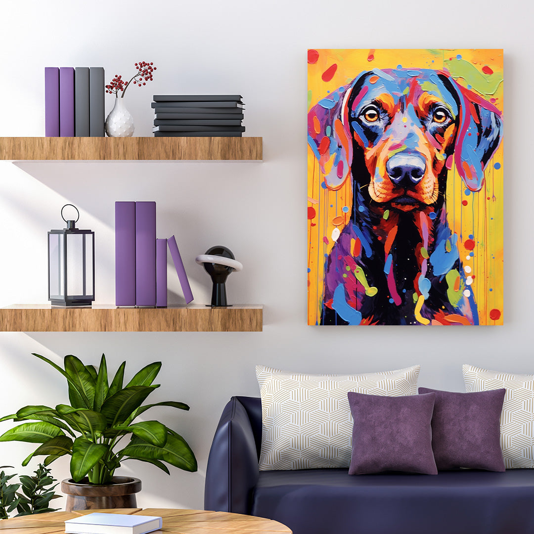 Vibrant Gaze: Dog in Technicolor Dreams | Animal Canvas Poster