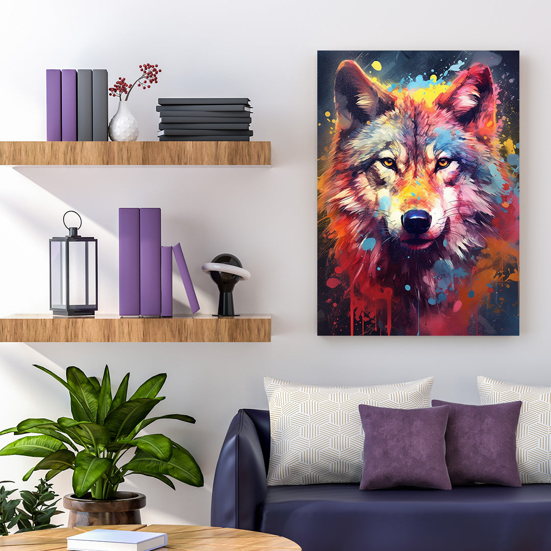 Vivid Wilderness: Wolf Splatter | Animal Canvas Poster