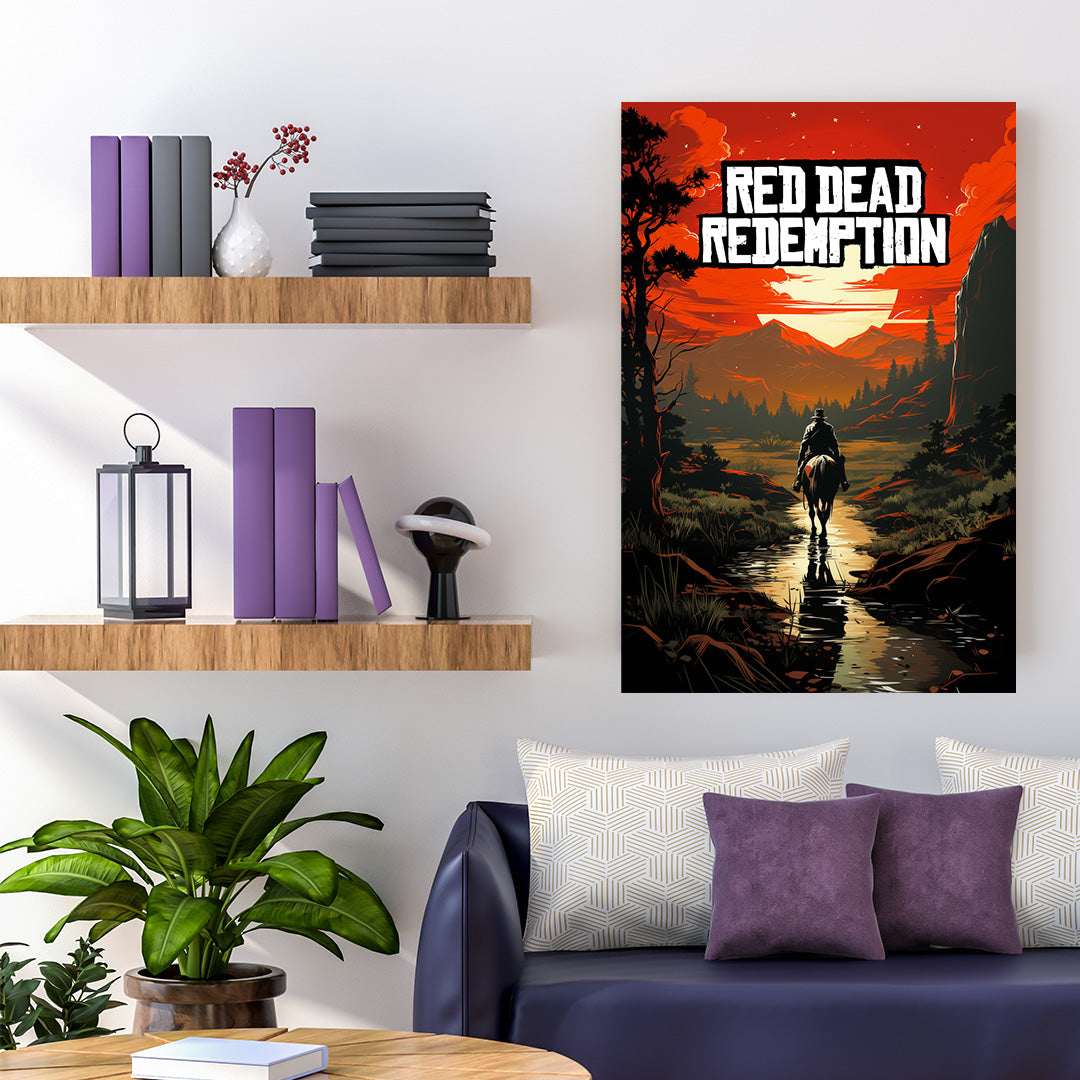 Red Dead Redemption: Lone Rider's Sunset Journey | Gaming Canvas Poster