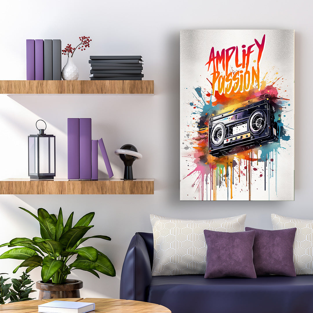 Retro Resonance: Exploding Cassette Colors | Music Canvas Poster