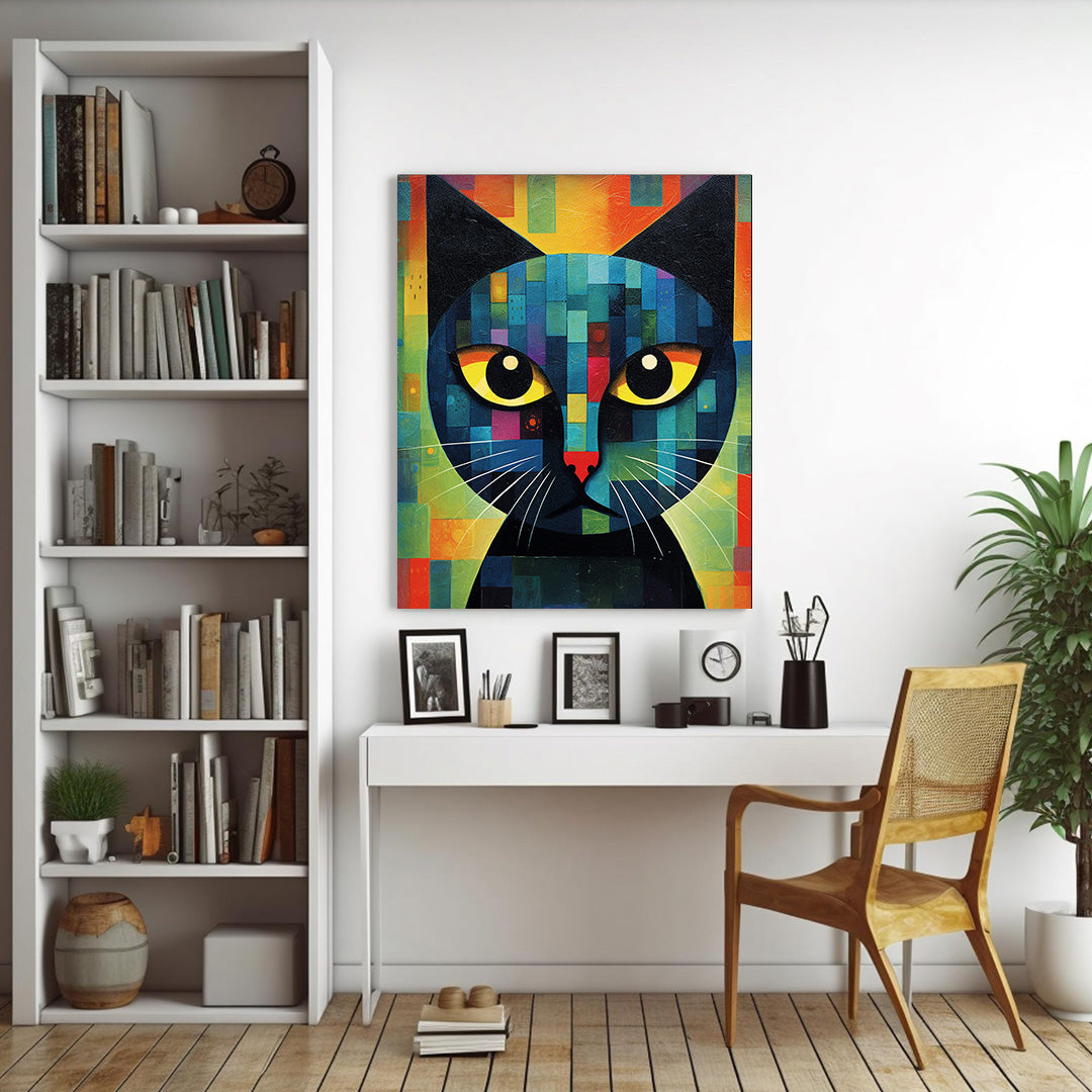 Mystic Feline Gaze: A Colorful Cat Odyssey | Animal Canvas Poster