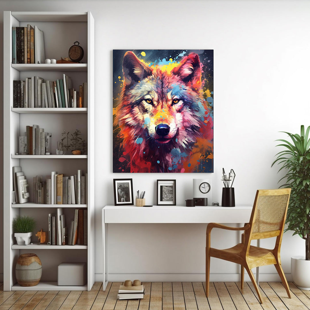 Vivid Wilderness: Wolf Splatter | Animal Canvas Poster