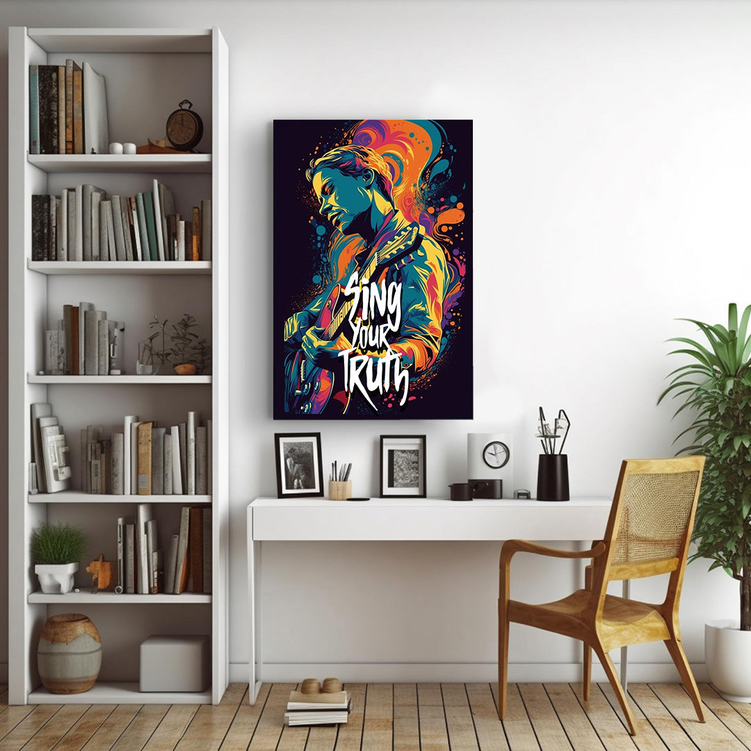 Vibrant Melody: Guitarist in Color | Music Canvas Poster