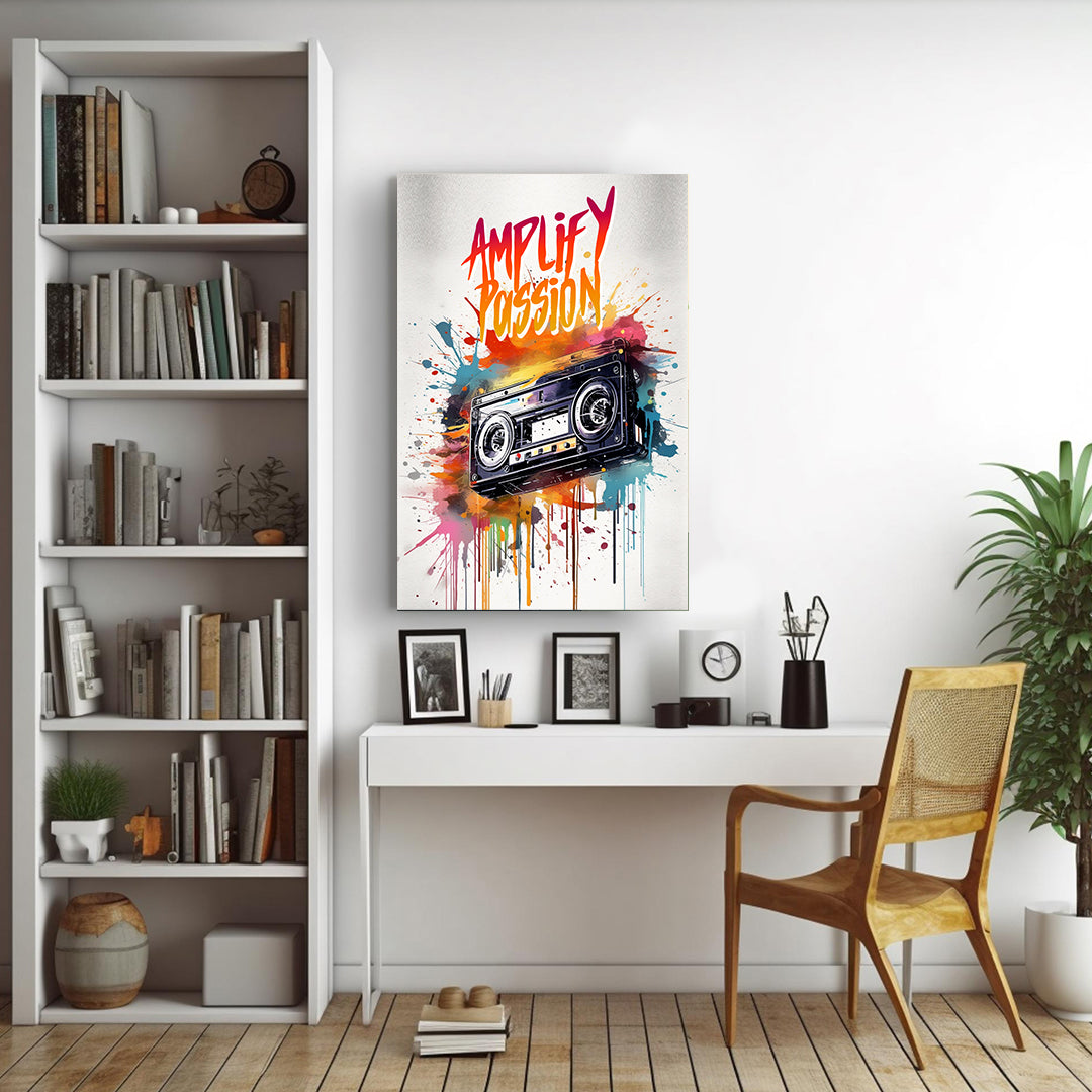 Retro Resonance: Exploding Cassette Colors | Music Canvas Poster