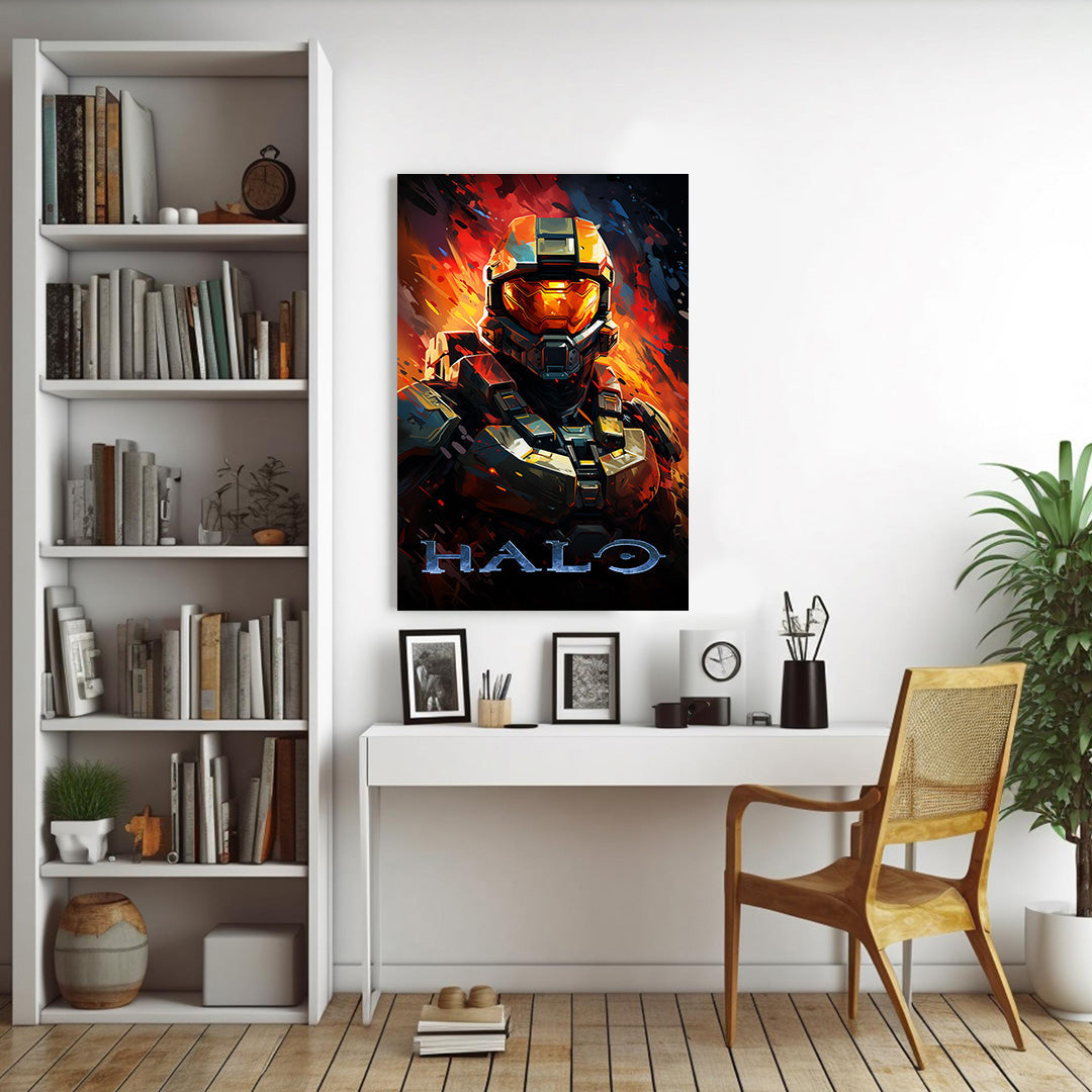 Halo: Master Chief's Fiery Stand | Gaming Canvas Poster