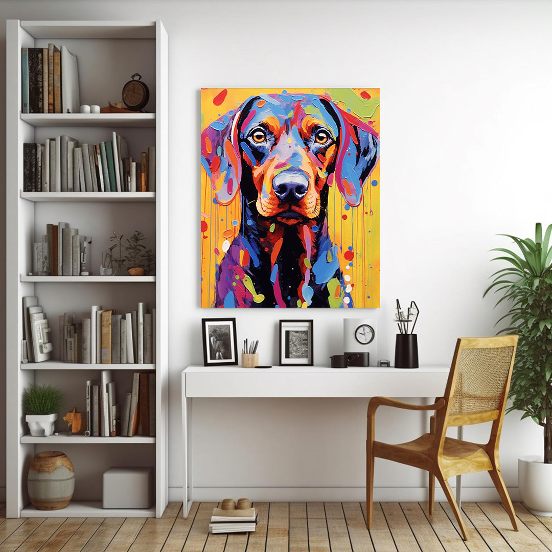 Vibrant Gaze: Dog in Technicolor Dreams | Animal Canvas Poster